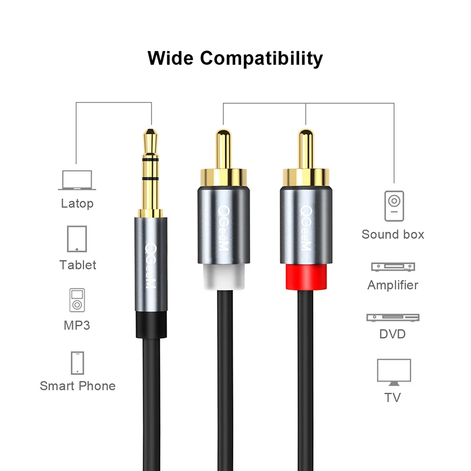 Kabel RCA QGeeM 2RCA ke 3.5mm, - Home Cinema Tv ulasan dan harga